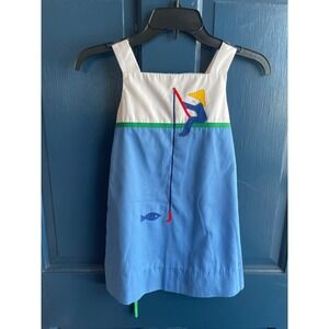 Vintage 70s Dress Size 6 Blue Fishing Appliqué Nautical Saks Fifth Avenue